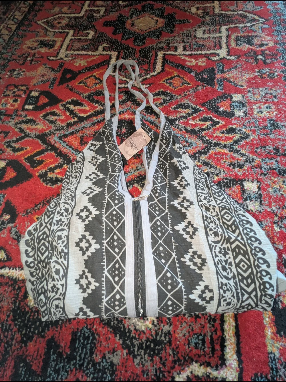 Boho Printed Hobo Bag in Light Gray and Black